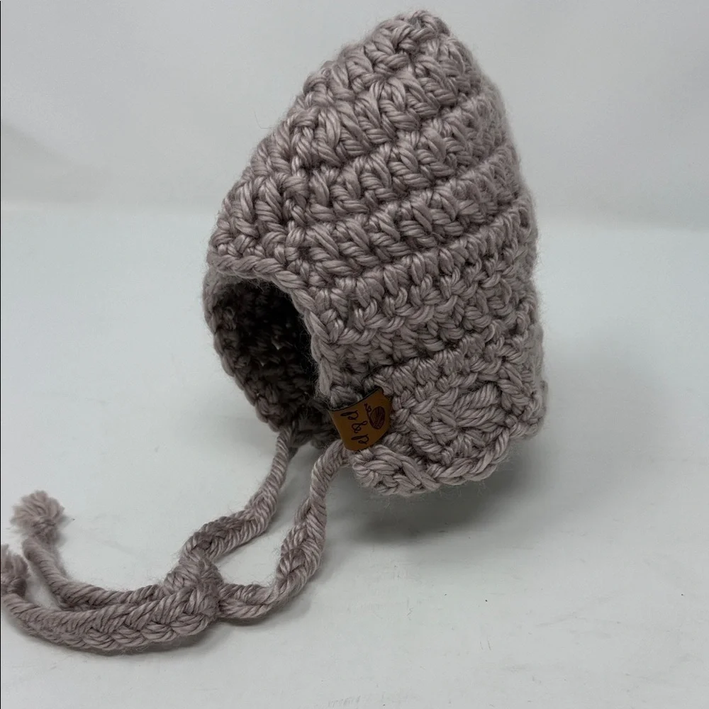 P & P Cozy Knit Baby Bonnet with ties. Baby Hat